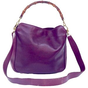 GUCCI $3880 Bamboo Hand Bag Leather 2way purse